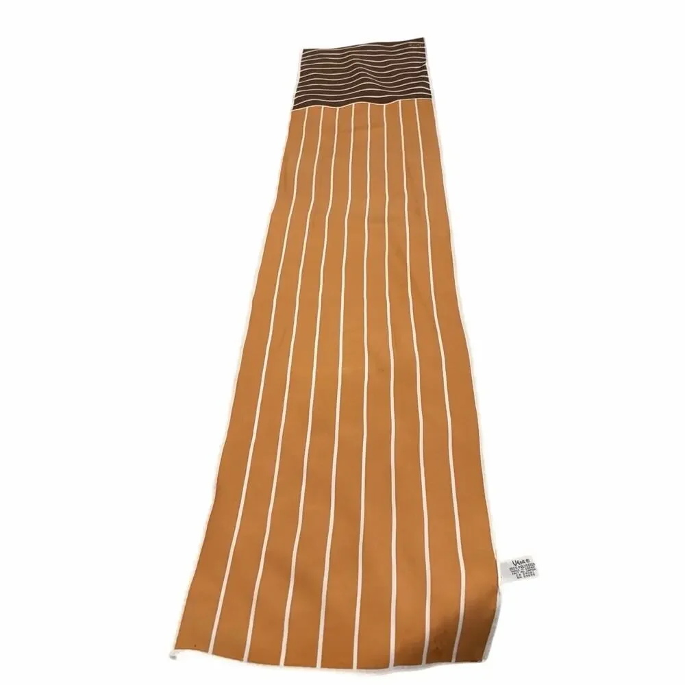 Vintage Vera Neumann Signed Brown White Striped Oblong Scarf 46